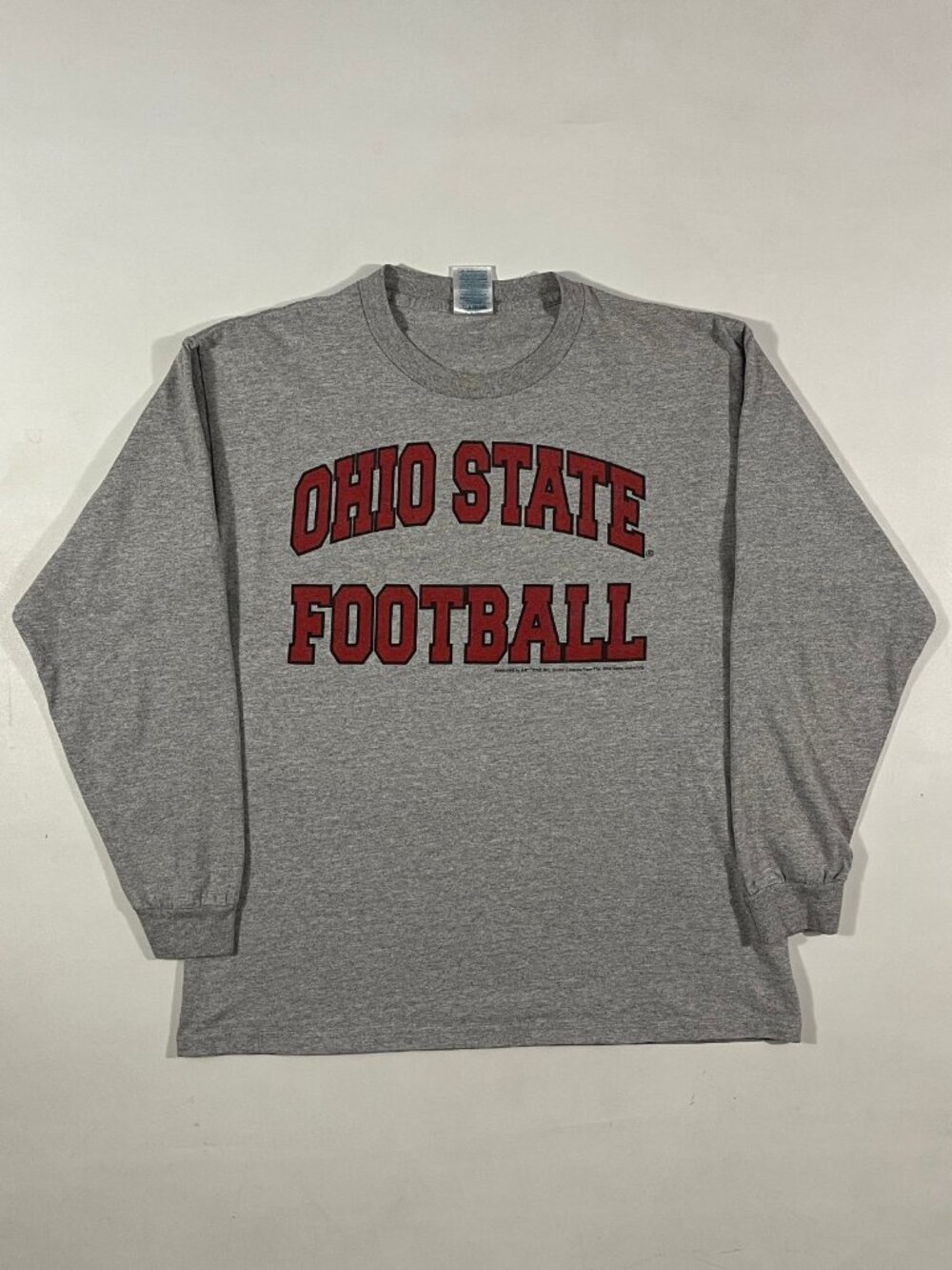 Vintage Ohio State Football Buckeyes Gray Red Spellout Long Sleeve Tee L